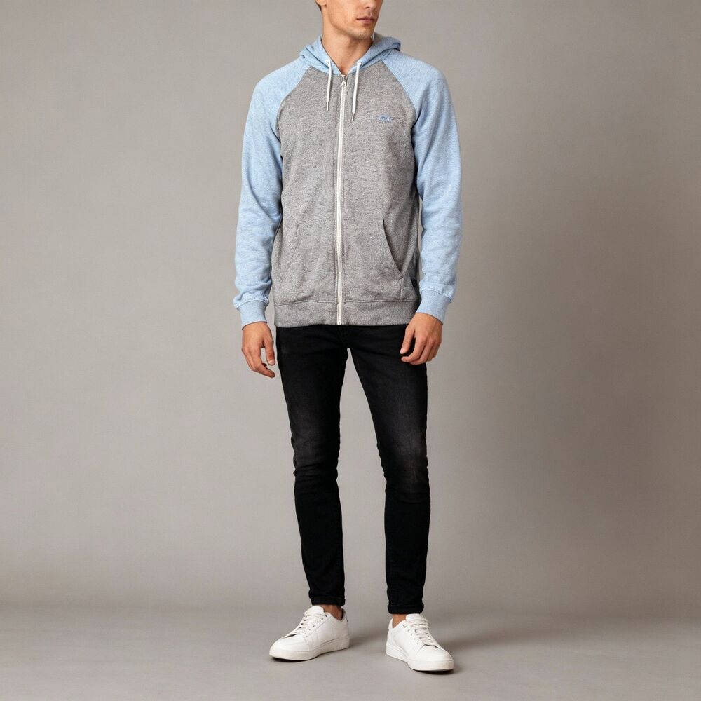 Quiksilver Full Zip Hoodie M Gray & Light Blue Colorblock Streetwear